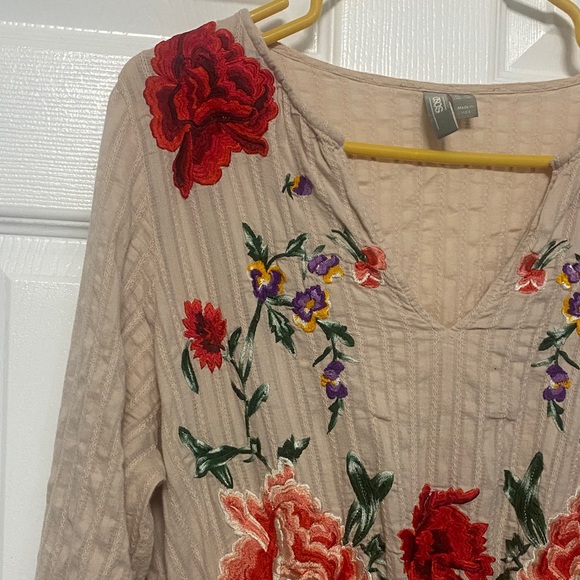 ASOS Beige Long Sleeve Dress with Red and Pink Floral Embroidery - Picture 4 of 7
